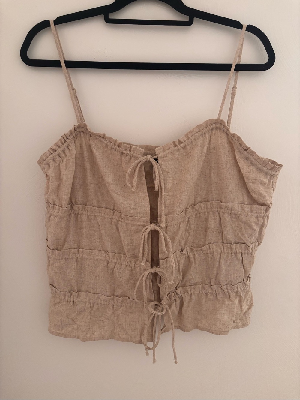 H&M Beige Tie-Front Linen-Look Cami